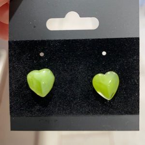 Green heart stud earrings